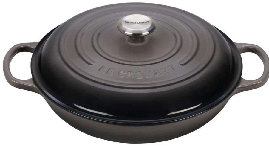 Dutch Ovens & Braisers * | Le Creuset 3.5 Qt. Signature Enameled Cast Iron Braiser With Stainless Steel Knob | Oyster Grey