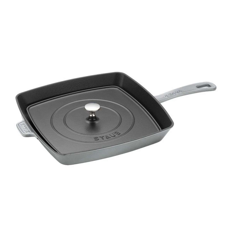 Grill Pans & Griddles * | Staub 12 Square Cast Iron Grill Pan & Press Set | Graphite Grey