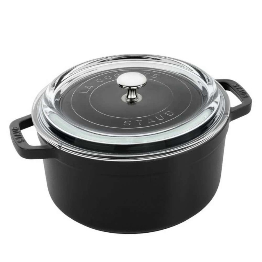 Dutch Ovens & Braisers * | Staub 4 Qt. Round Cocotte/Dutch Oven With Glass Lid | Matte Black