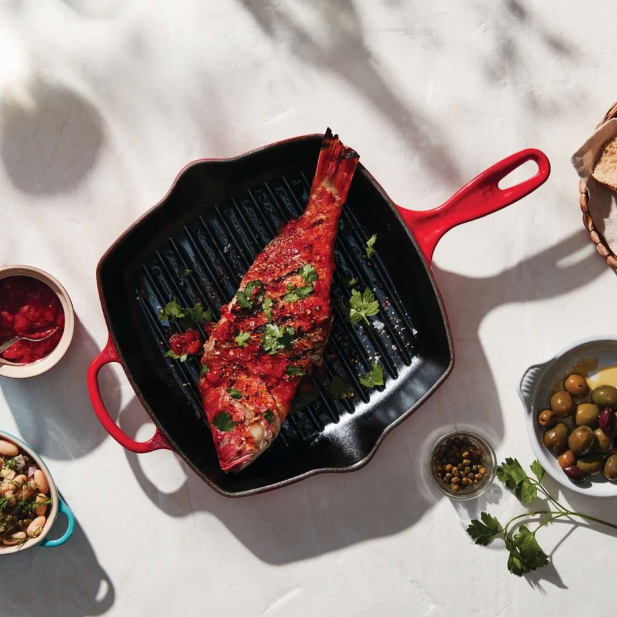 Grill Pans & Griddles * | Le Creuset 10.25 Square Signature Cast Iron Grill Skillet | Cerise/Cherry Red