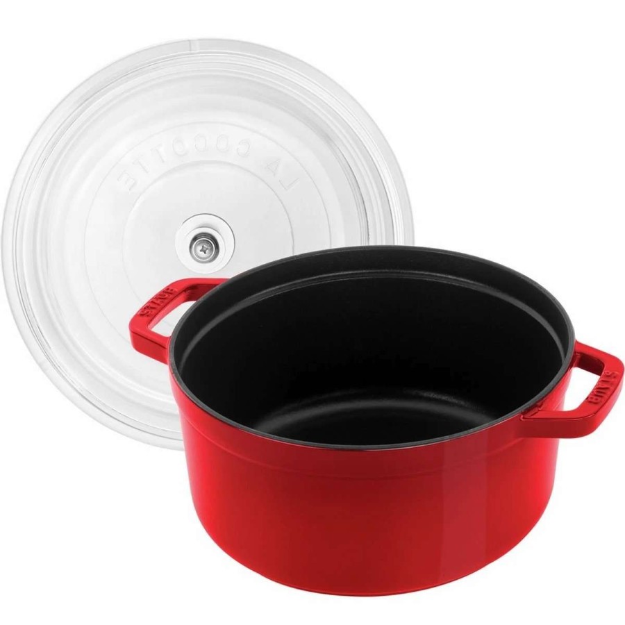 Dutch Ovens & Braisers * | Staub 4 Qt. Round Cocotte/Dutch Oven With Glass Lid | Cherry Red