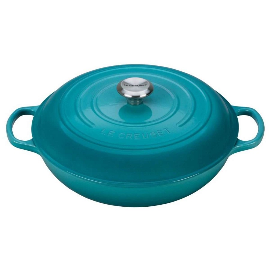 Dutch Ovens & Braisers * | Le Creuset 5 Qt. Signature Enameled Cast Iron Braiser With Stainless Steel Knob | Caribbean Blue