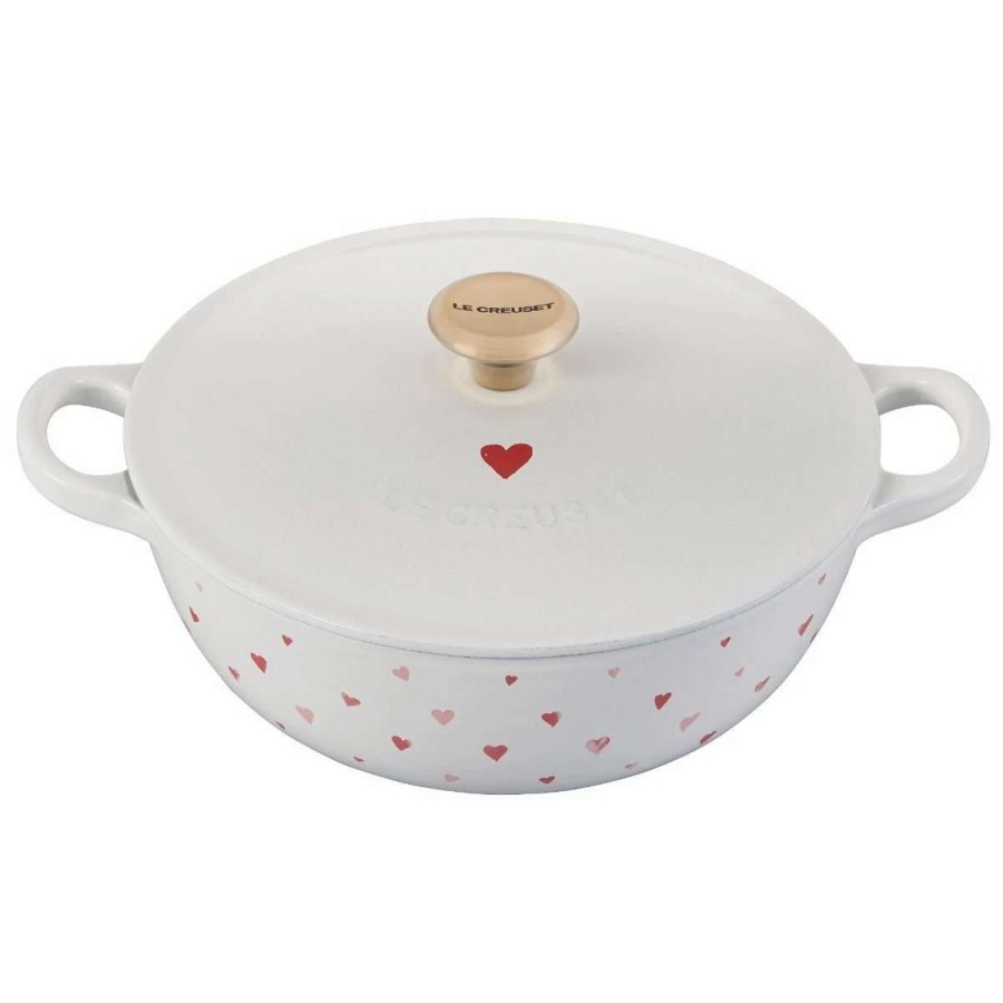 Dutch Ovens & Braisers * | Le Creuset L'Amour 2.75 Qt. Enameled Cast Iron Soup Pot With Gold Knob & Heart Applique | White