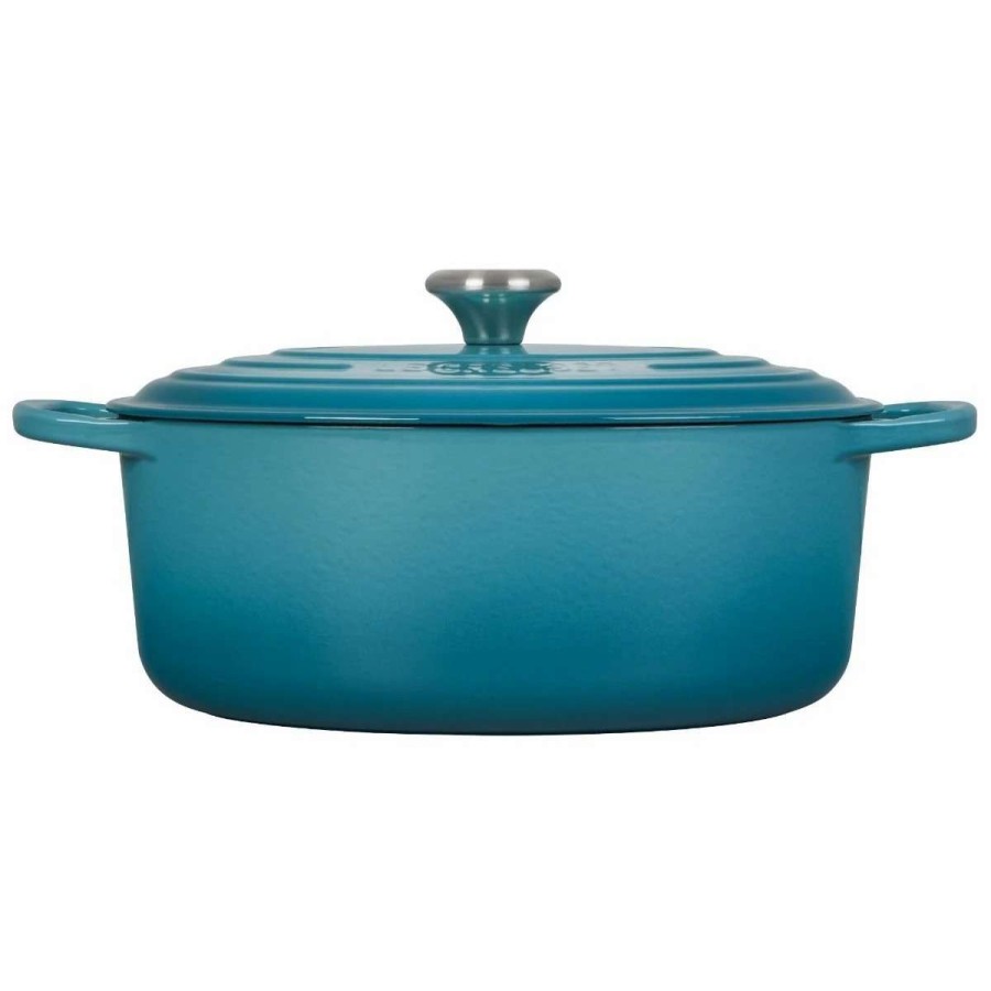 Dutch Ovens & Braisers * | Le Creuset 6.75 Qt. Oval Signature Dutch Oven With Stainless Steel Knob | Caribbean Blue