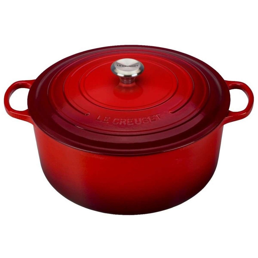 Dutch Ovens & Braisers * | Le Creuset 13.25 Qt. Round Signature Cast Iron Dutch Oven With Stainless Steel Knob | Cerise/Cherry Red