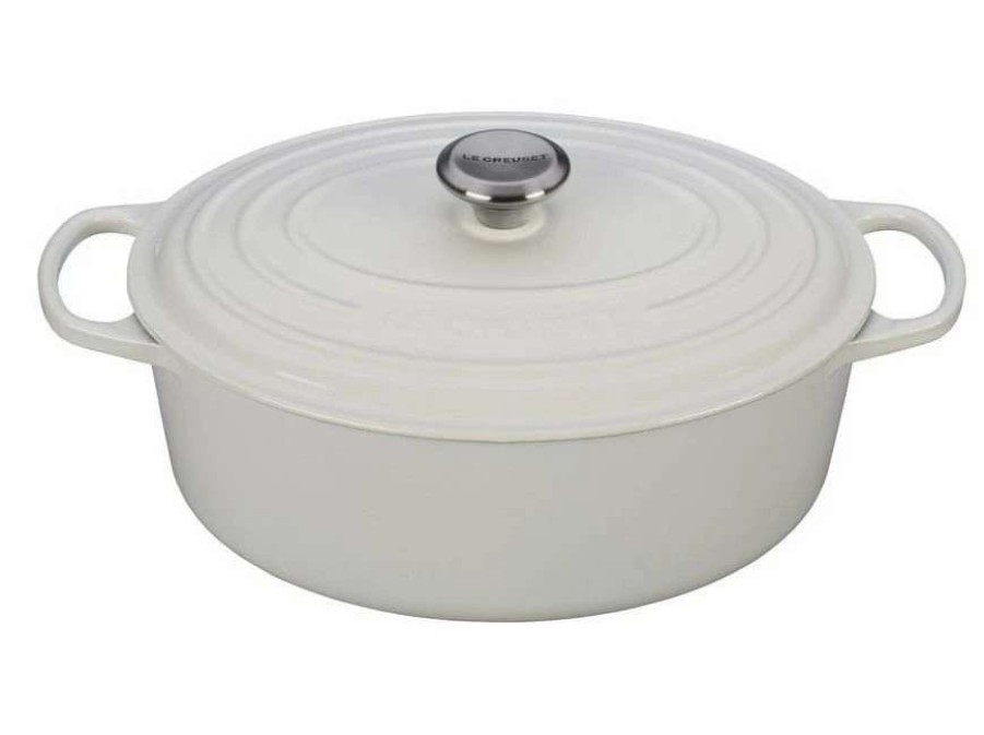 Dutch Ovens & Braisers * | Le Creuset 6.75 Qt. Oval Signature Dutch Oven With Stainless Steel Knob | White