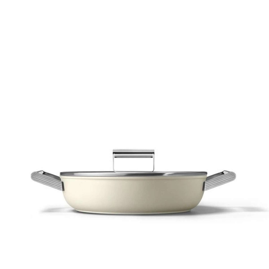 Dutch Ovens & Braisers * | Smeg 4 Qt. Nonstick Deep Pan With Lid | Cream