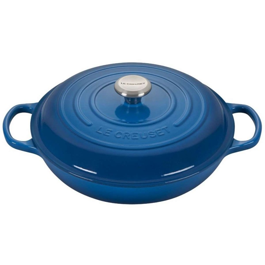 Dutch Ovens & Braisers * | Le Creuset 3.5 Qt. Signature Enameled Cast Iron Braiser With Stainless Steel Knob | Marseille Blue