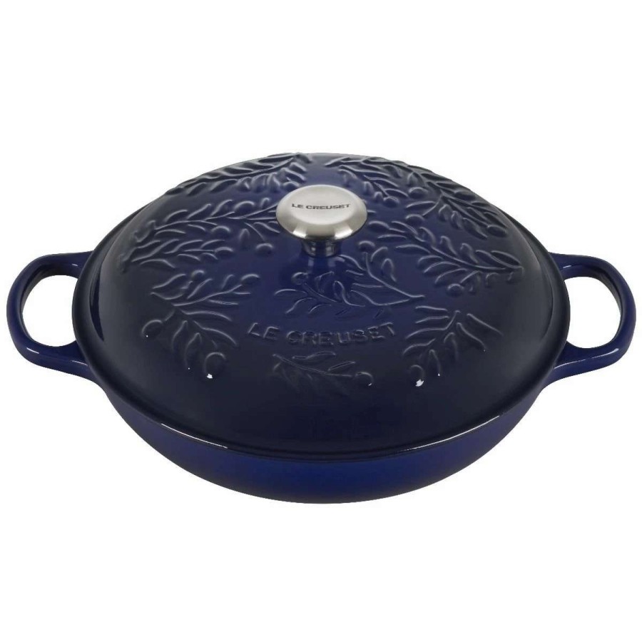 Dutch Ovens & Braisers * | Le Creuset Olive Branch Collection 3.5 Qt. Signature Braiser | Indigo Blue