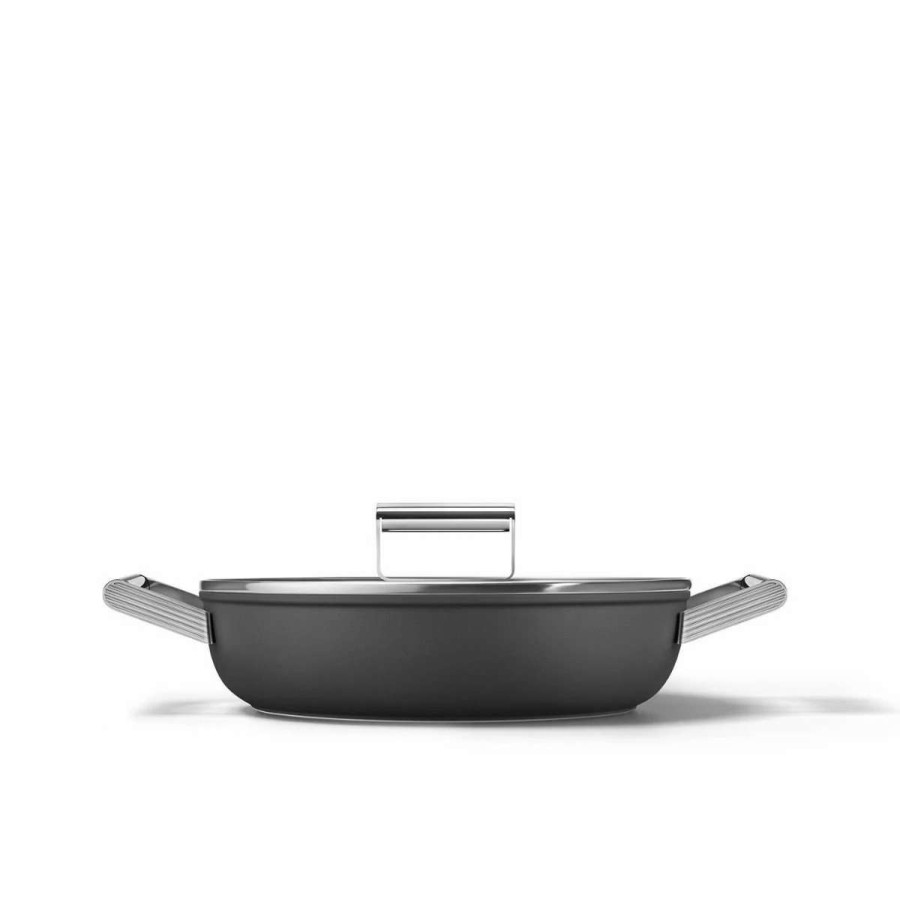 Dutch Ovens & Braisers * | Smeg 4 Qt. Nonstick Deep Pan With Lid | Black