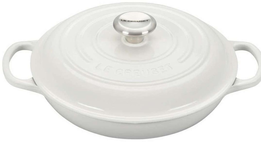 Dutch Ovens & Braisers * | Le Creuset 2.25 Qt. Signature Enameled Cast Iron Braiser With Stainless Steel Knob | White