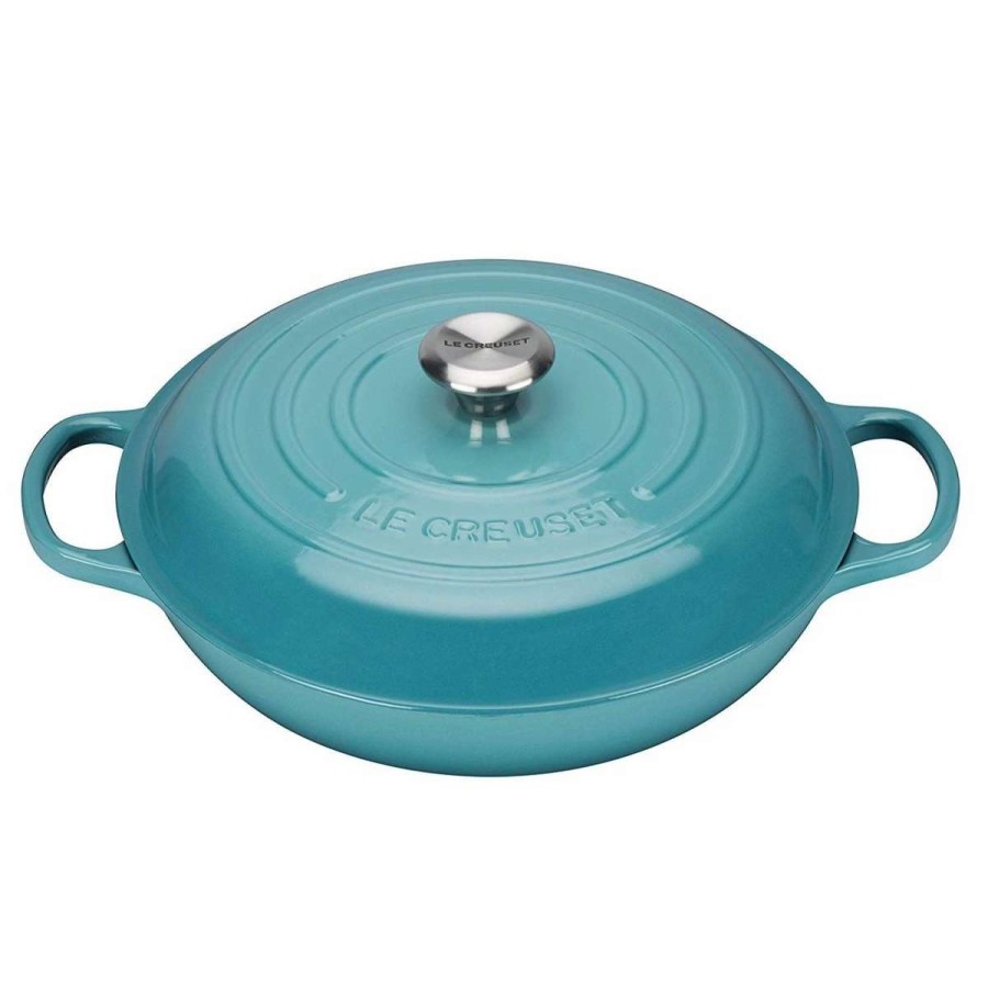 Dutch Ovens & Braisers * | Le Creuset 2.25 Qt. Signature Enameled Cast Iron Braiser With Stainless Steel Knob | Caribbean Blue