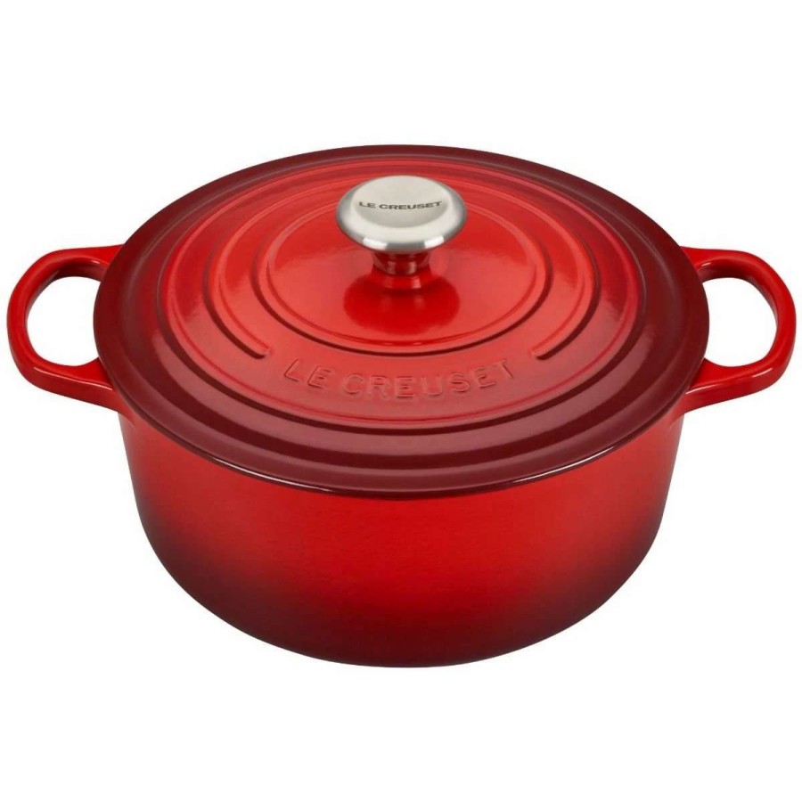 Dutch Ovens & Braisers * | Le Creuset 5.5 Qt. Round Signature Cast Iron Dutch Oven With Stainless Steel Knob | Cerise/Cherry Red