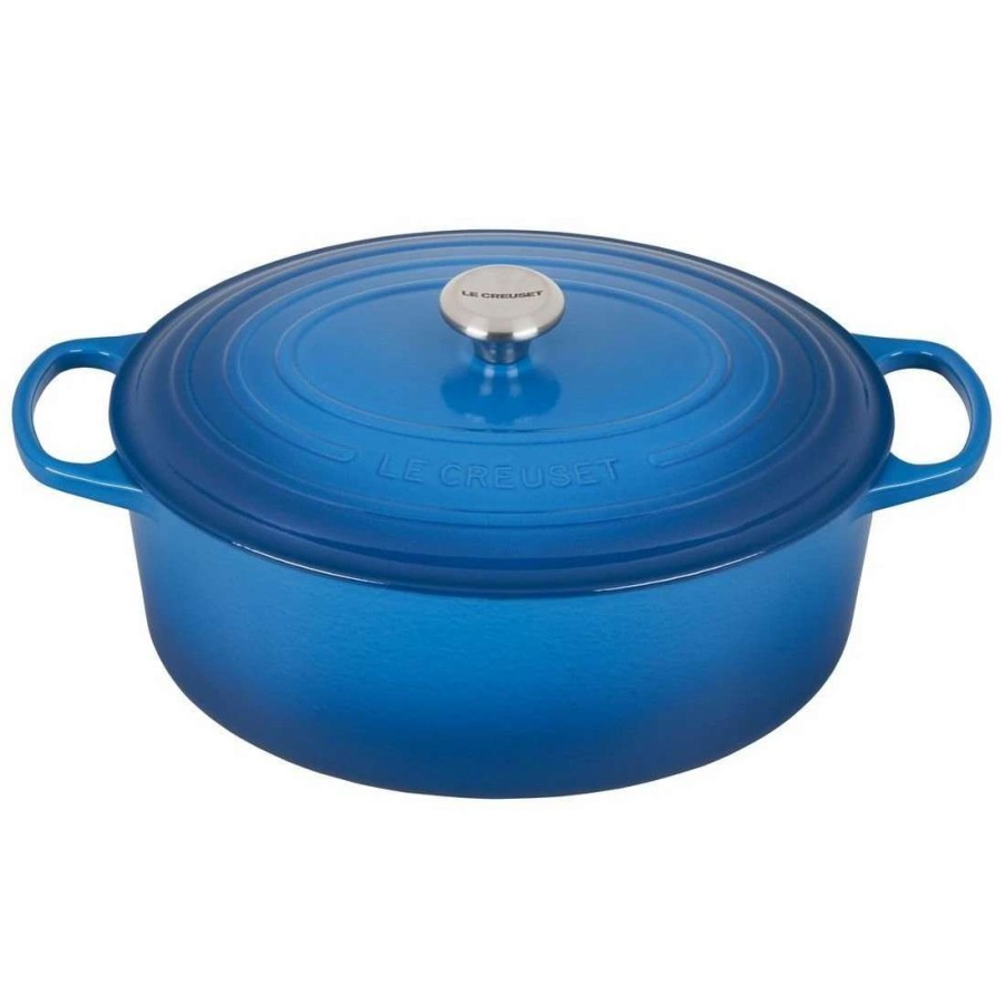 Dutch Ovens & Braisers * | Le Creuset 9.5 Qt. Oval Signature Dutch Oven With Stainless Steel Knob | Marseille Blue