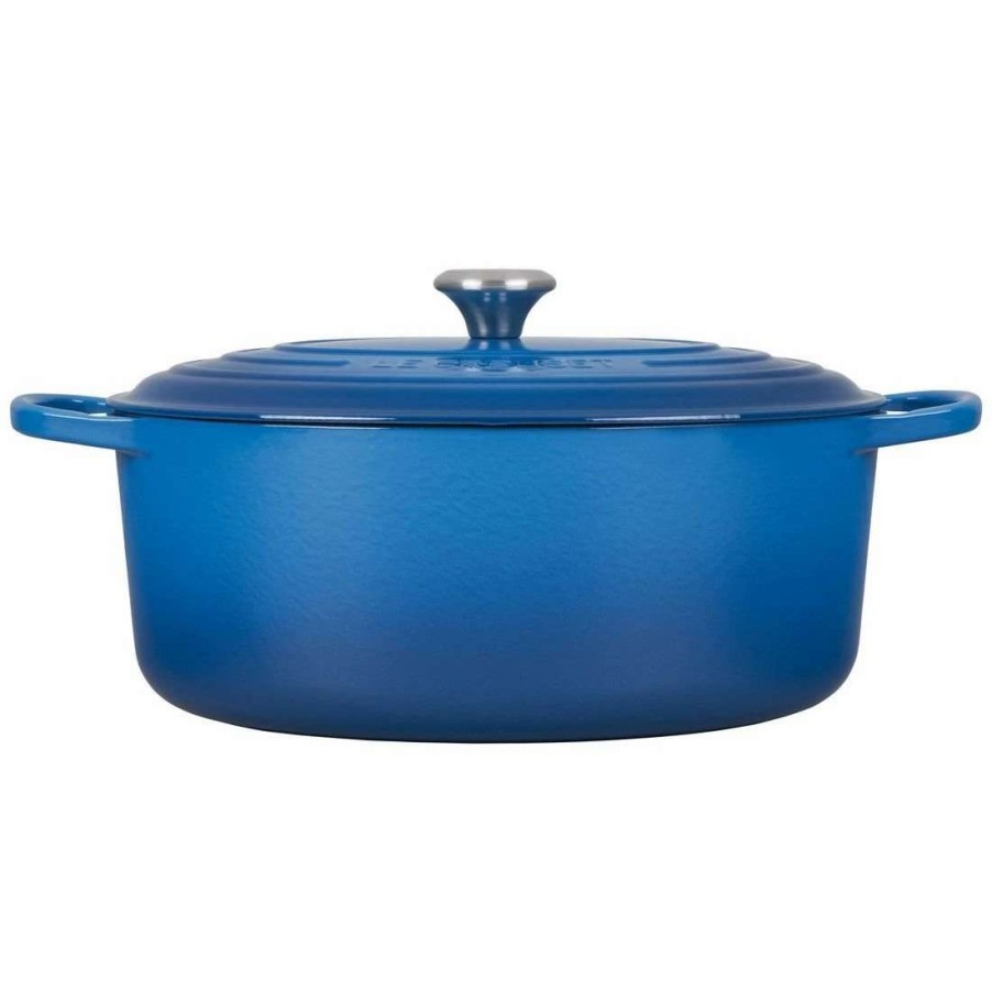 Dutch Ovens & Braisers * | Le Creuset 9.5 Qt. Oval Signature Dutch Oven With Stainless Steel Knob | Marseille Blue