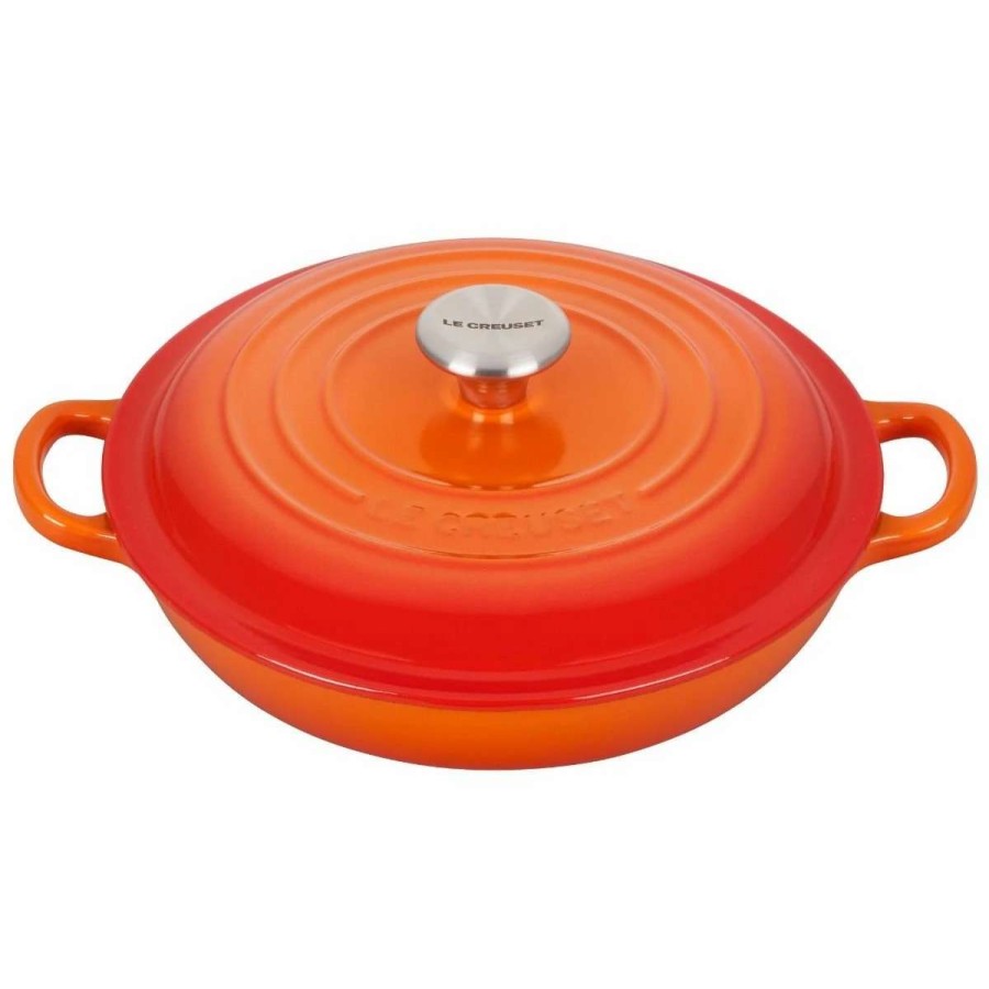 Dutch Ovens & Braisers * | Le Creuset 1.5 Qt. Signature Enameled Cast Iron Braiser With Stainless Steel Knob | Flame Orange