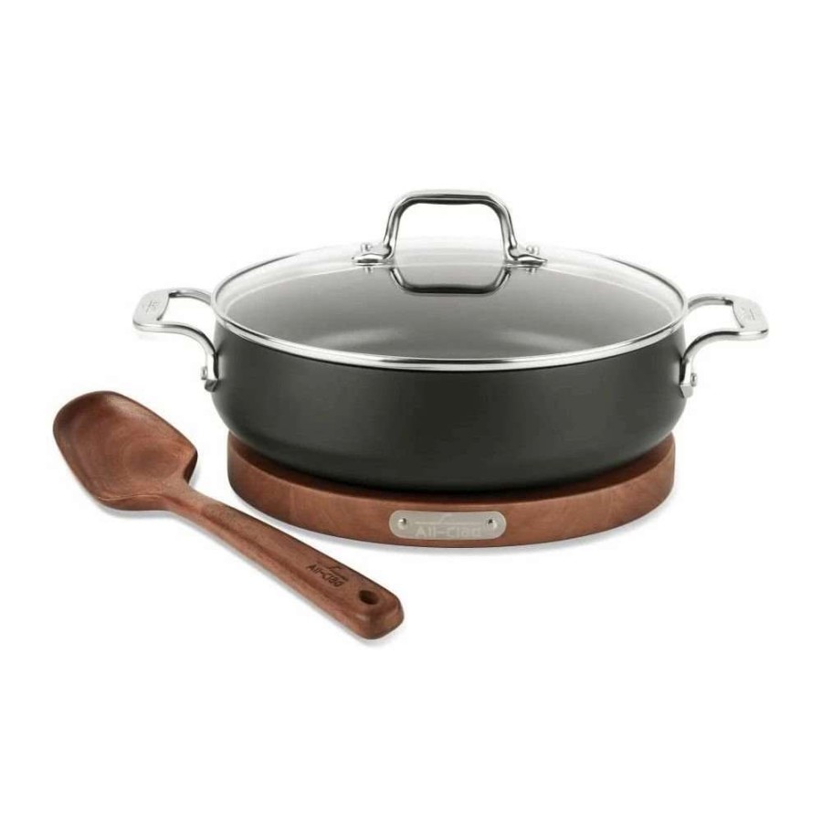 Dutch Ovens & Braisers * | All-Clad Ha1 Hard Anodized Nonstick 6 Qt. Dutch Oven With Acacia Wood Trivet & Spoon