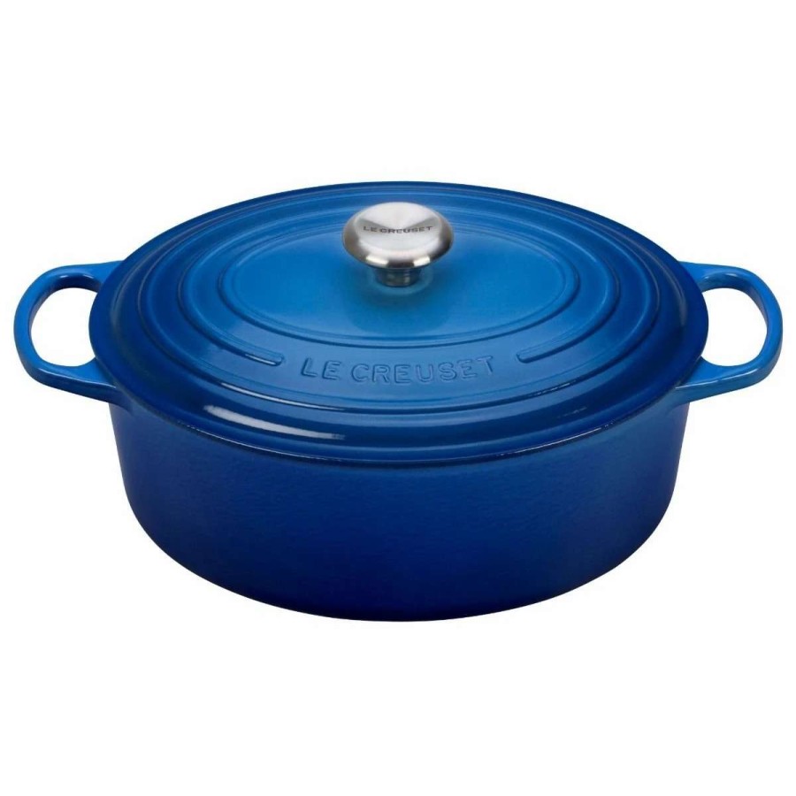 Dutch Ovens & Braisers * | Le Creuset 6.75 Qt. Oval Signature Dutch Oven With Stainless Steel Knob | Marseille Blue