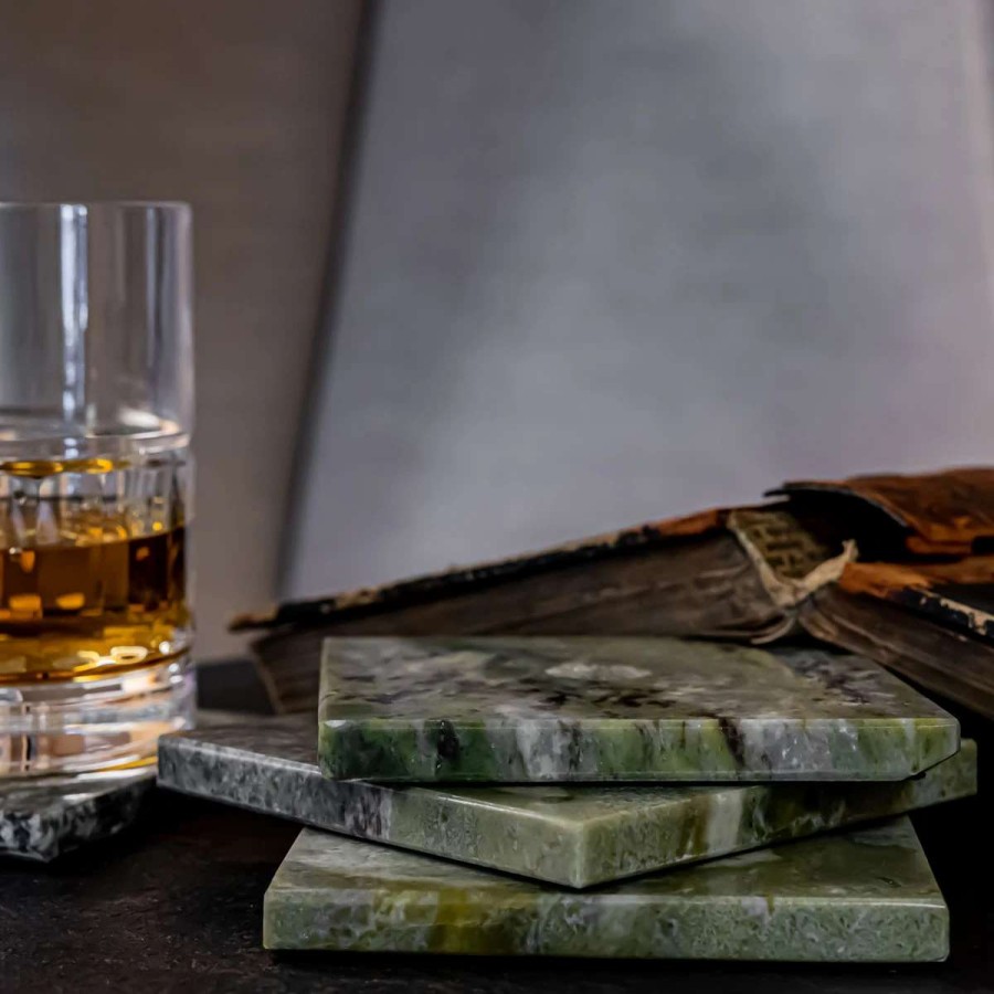 Barware * | Cashs Crystal Cashs Ireland, Connemara Marble Square Coasters, Set Of Four