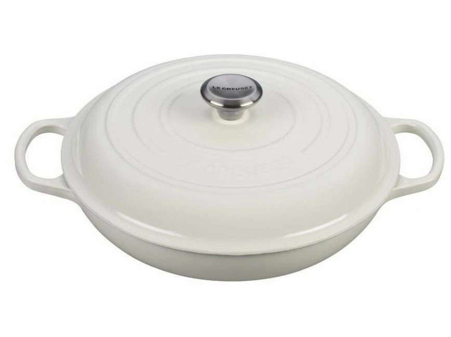 Dutch Ovens & Braisers * | Le Creuset 3.5 Qt. Signature Enameled Cast Iron Braiser With Stainless Steel Knob | White