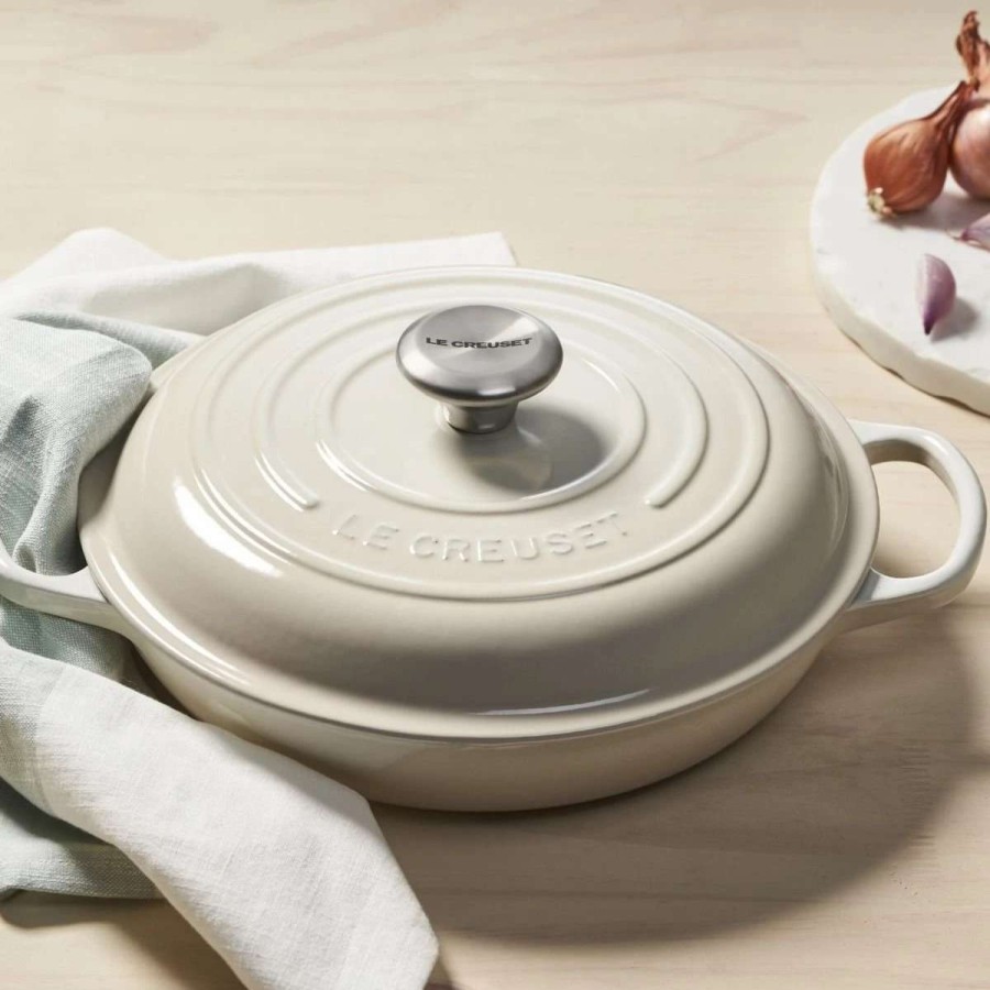 Dutch Ovens & Braisers * | Le Creuset 2.25 Qt. Signature Enameled Cast Iron Braiser With Stainless Steel Knob | Meringue White